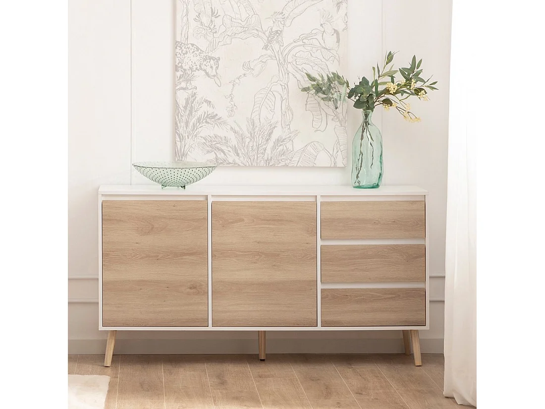 Buffet bas en laqué blanco-natural 148x79 cm-Kemi