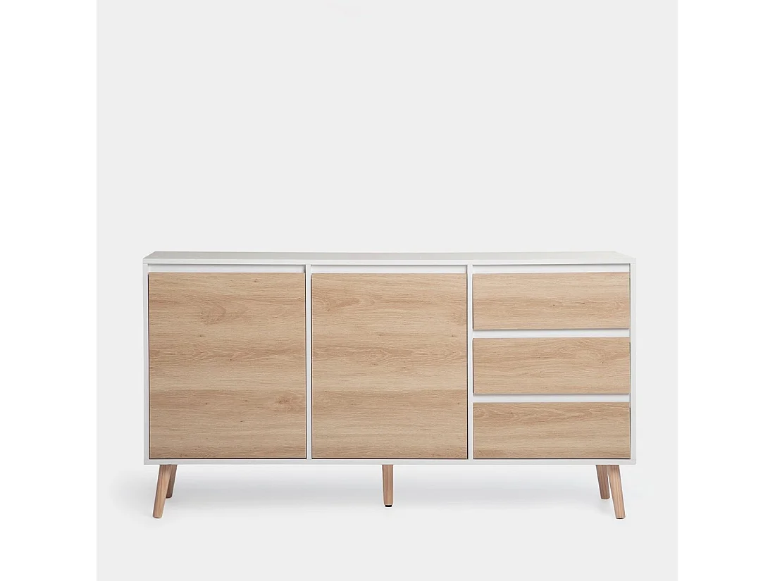 Buffet bas en laqué blanco-natural 148x79 cm-Kemi