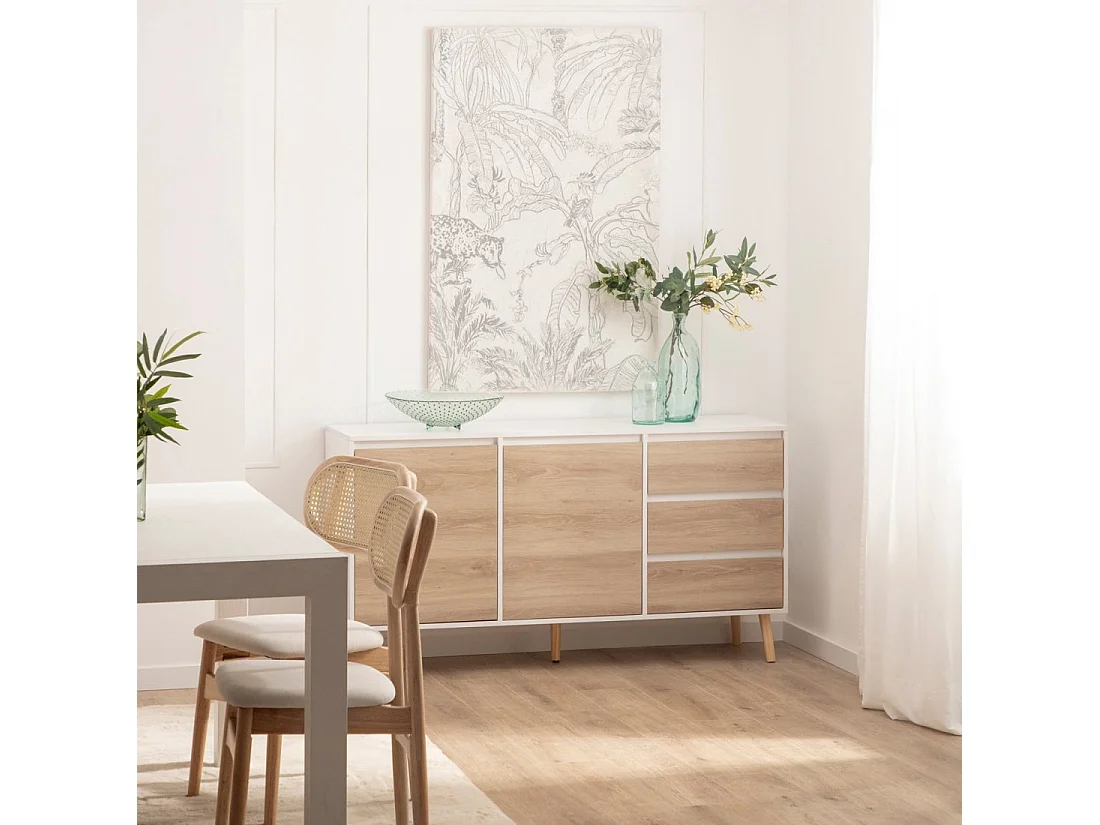 Buffet bas en laqué blanco-natural 148x79 cm-Kemi