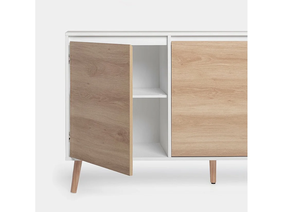 Buffet bas en laqué blanco-natural 148x79 cm-Kemi