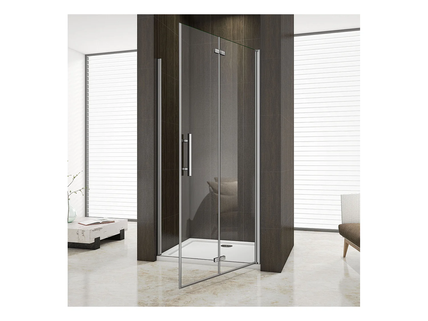 76x195 cm Porta Doccia Per Nicchia Battente e Pieghevole a Libro In Vetro Temperato Trasparente Anticalcare Da 6 mm