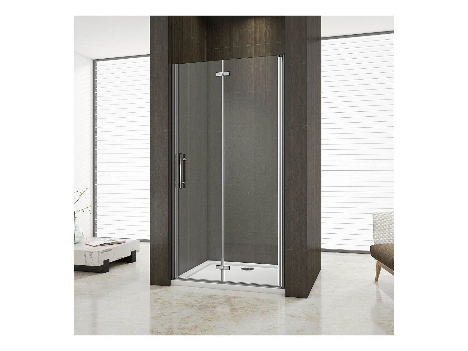 76x195 cm Porta Doccia Per Nicchia Battente e Pieghevole a Libro In Vetro Temperato Trasparente Anticalcare Da 6 mm