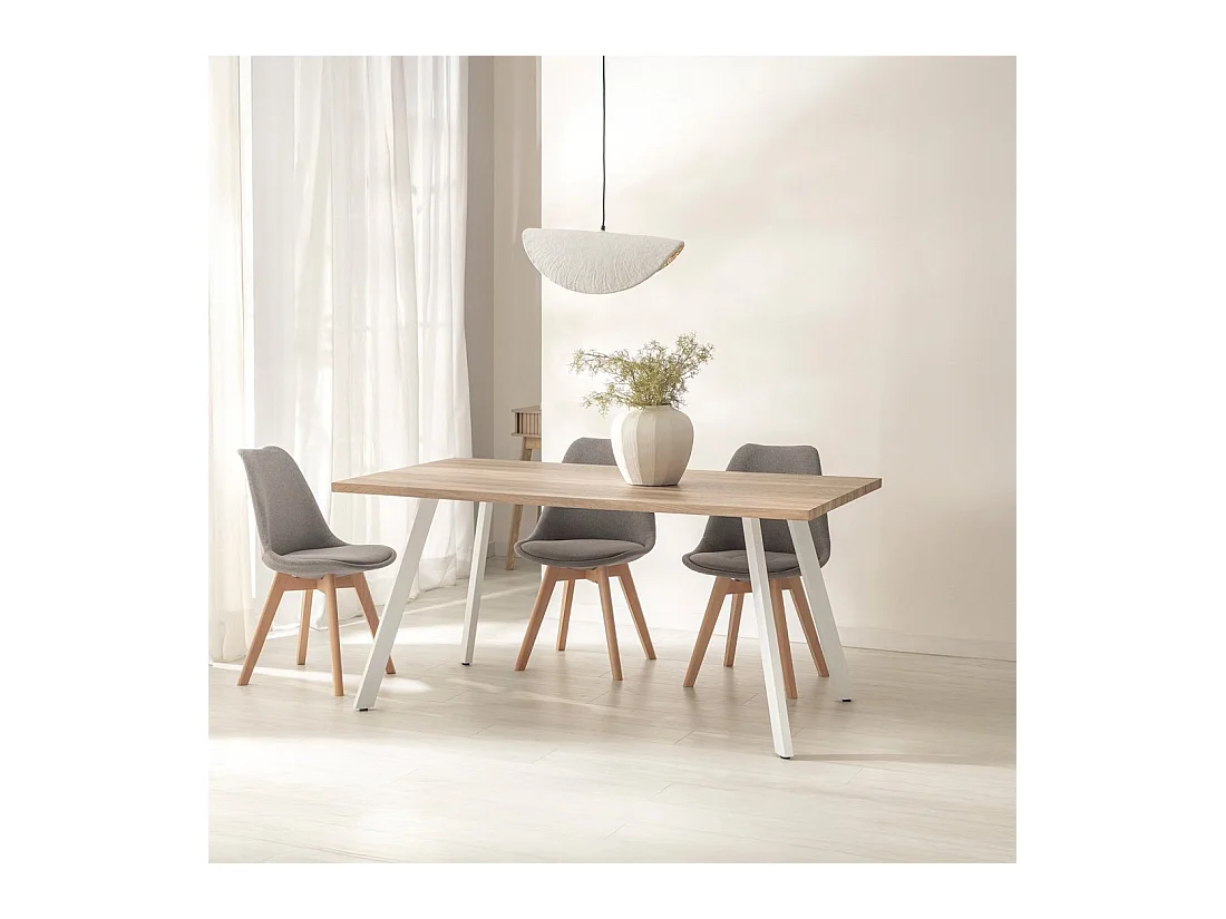 Table fixe en bois naturel 160x77 cm-Laina