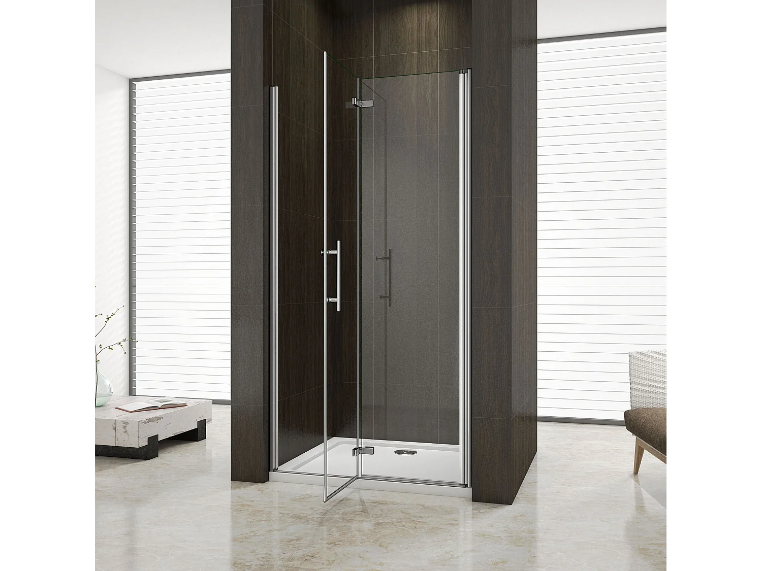 90x195 cm Porta Doccia Per Nicchia Battente e Pieghevole a Libro In Vetro Temperato Trasparente Anticalcare Da 6 mm