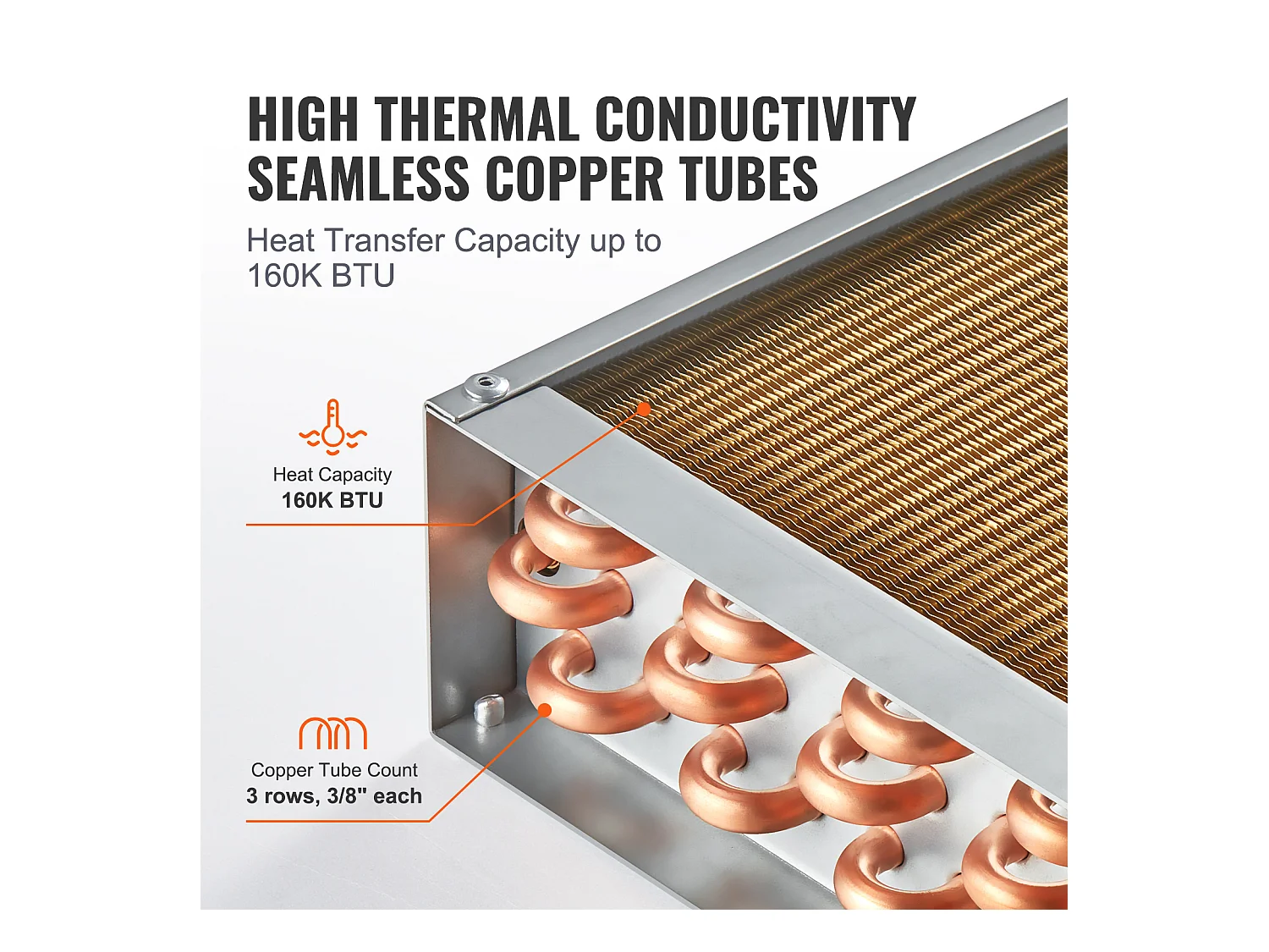 Échangeur de Chaleur Eau-Air SucceBuy 51cm x 51cm, 3 Rangées, Ports 7.6cm/20.3cm, 242 Ailettes