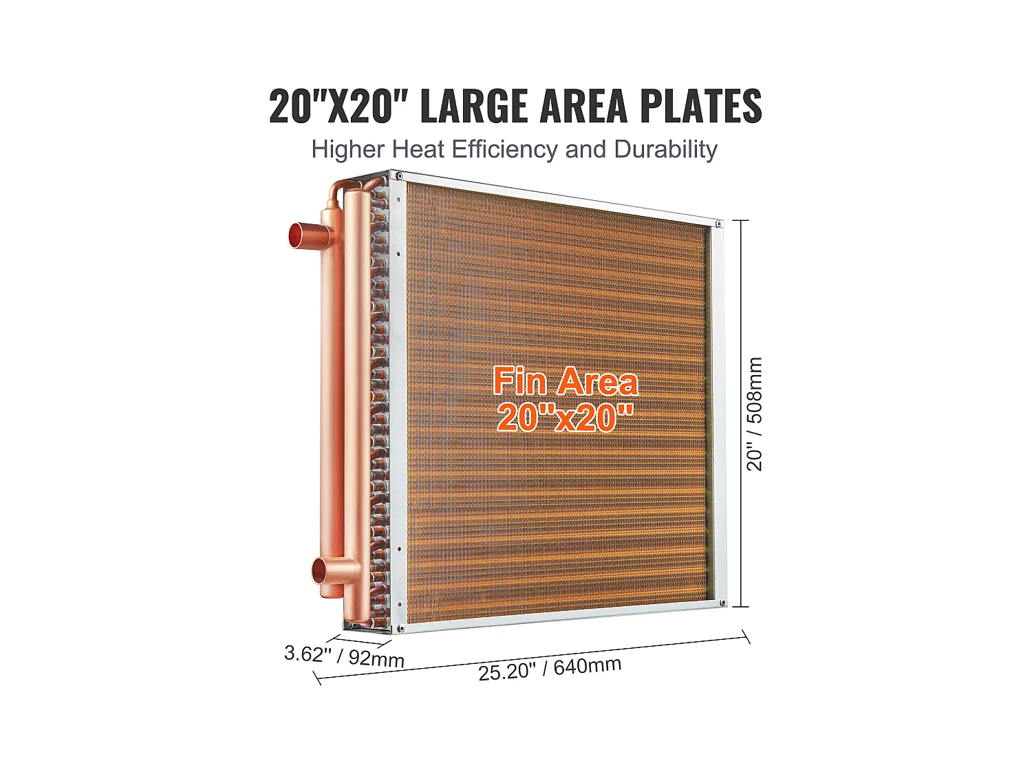 Échangeur de Chaleur Eau-Air SucceBuy 51cm x 51cm, 3 Rangées, Ports 7.6cm/20.3cm, 242 Ailettes