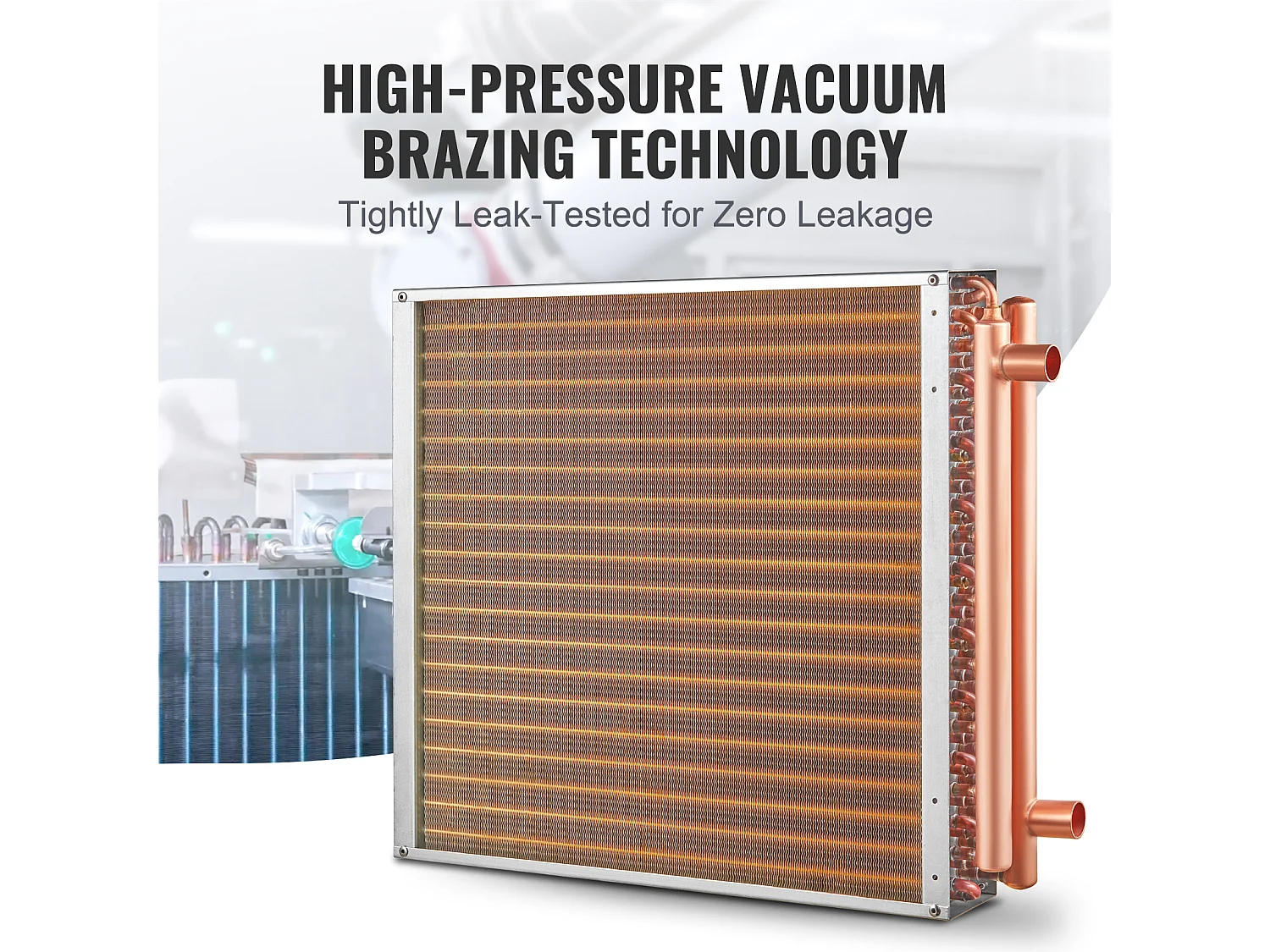 Water-Lucht Warmtewisselaar SucceBuy 51cm x 51cm, 3 Rijen, Poorten 7.6cm/20.3cm, 242 Vinnen