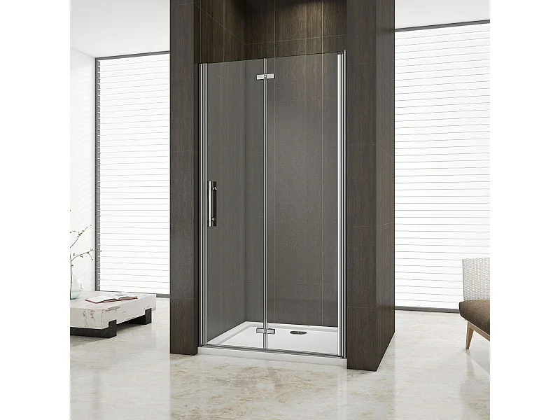 110x195 cm Porta Doccia Per Nicchia Battente e Pieghevole a Libro In Vetro Temperato Trasparente Anticalcare Da 6 mm