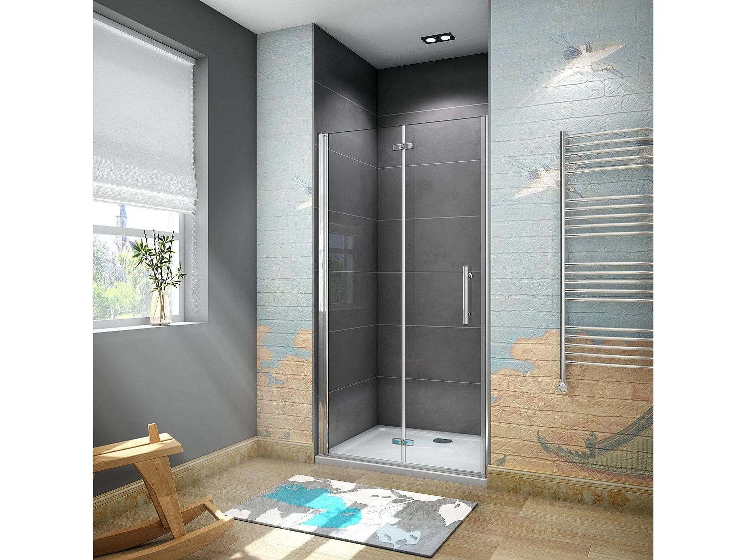 70x185 cm Porta Doccia Per Nicchia Pieghevole-Battente a Libro In Vetro Da 6mm Temperato Trasparente Anticalcare