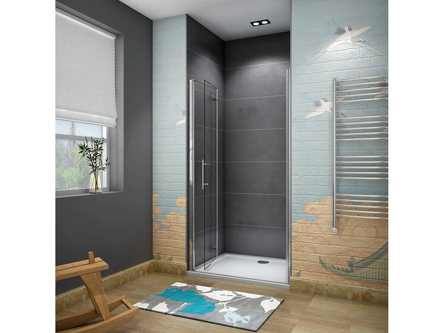 70x185 cm Porta Doccia Per Nicchia Pieghevole-Battente a Libro In Vetro Da 6mm Temperato Trasparente Anticalcare