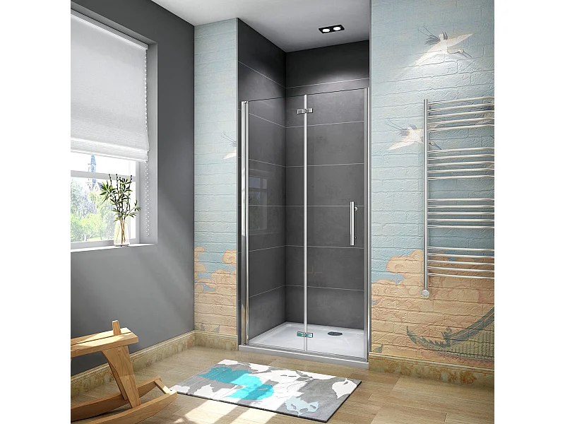 90x185 cm Porta Doccia Per Nicchia Pieghevole-Battente a Libro In Vetro Da 6mm Temperato Trasparente Anticalcare