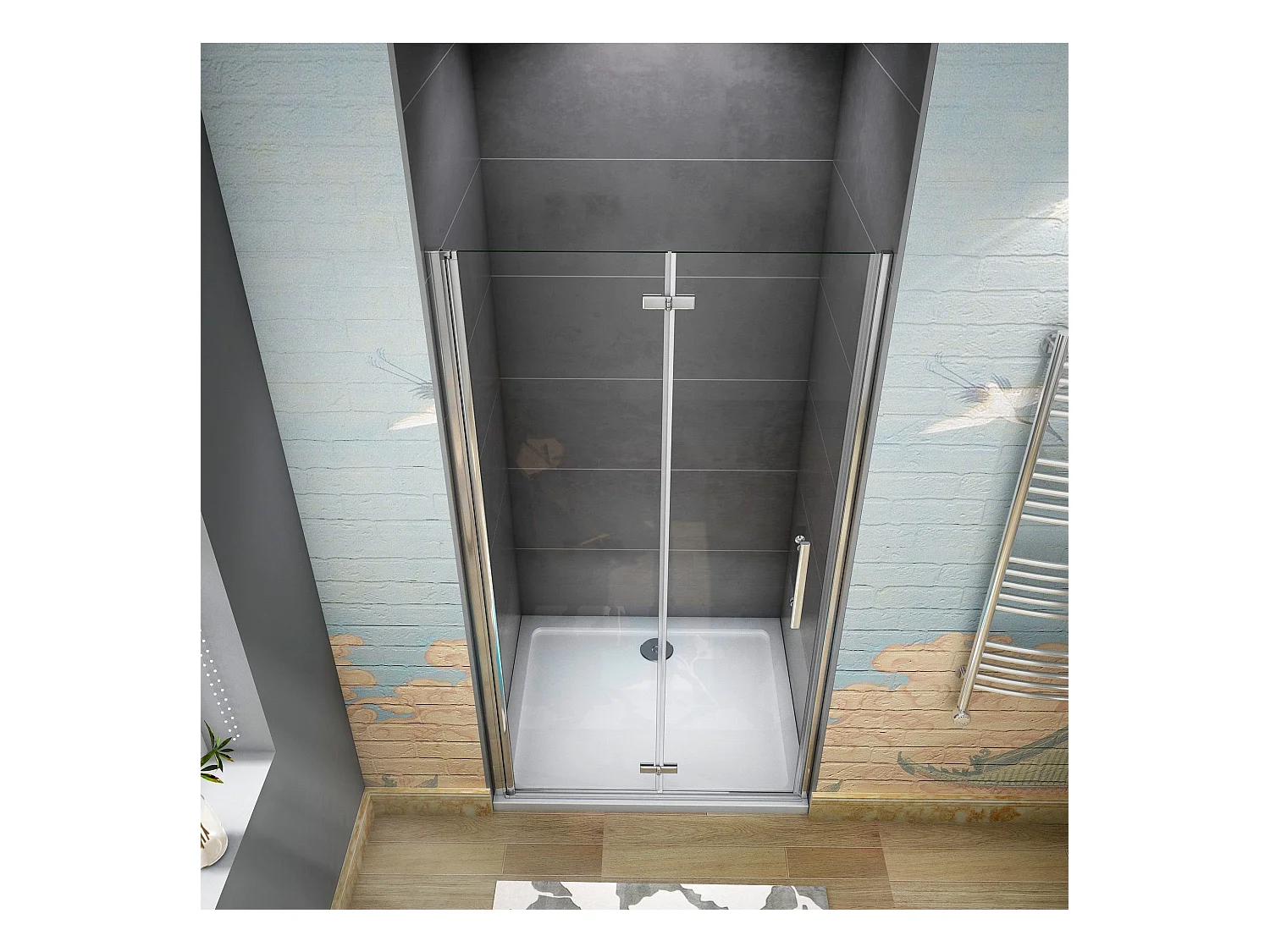 90x185 cm Porta Doccia Per Nicchia Pieghevole-Battente a Libro In Vetro Da 6mm Temperato Trasparente Anticalcare