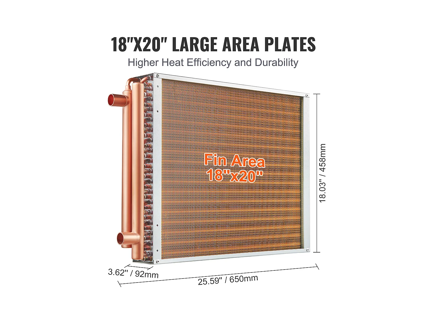 Échangeur de Chaleur Eau-Air SucceBuy 46cm x 51cm, 3 Rangées, Ports 7.6/20.3cm, 242 Ailettes