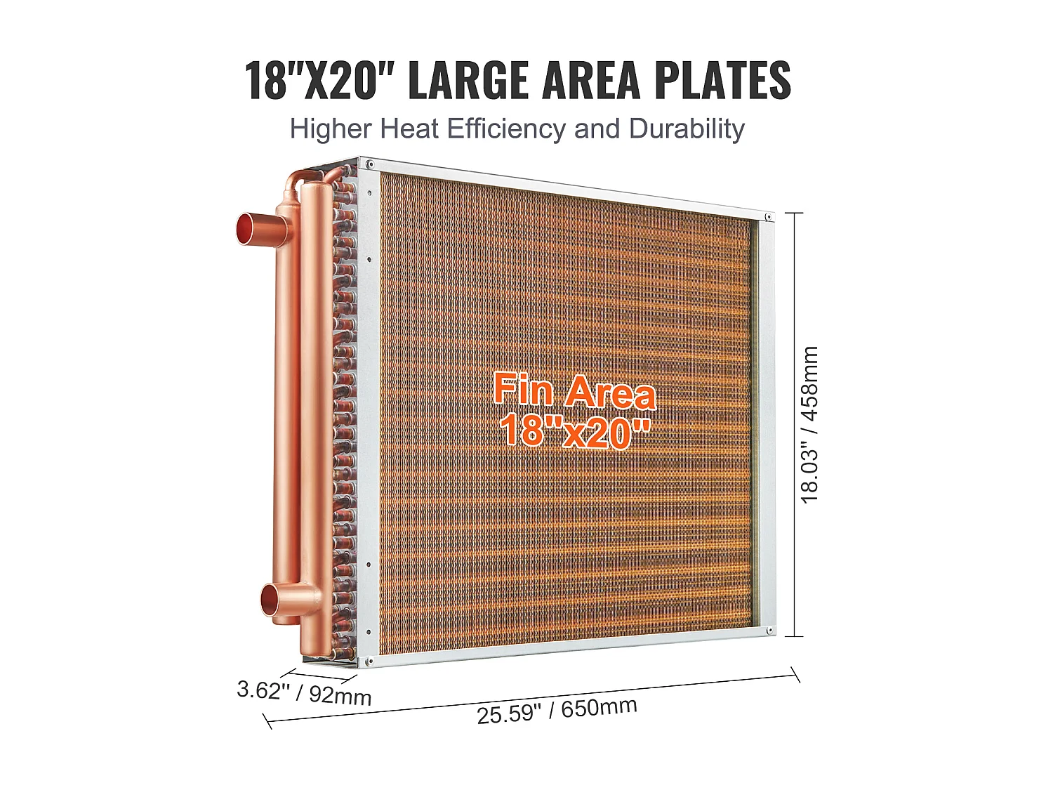 Intercambiador de Calor Agua-Aire SucceBuy 46cm x 51cm, 3 Filas, Puertos 7.6/20.3cm, 242 Aletas