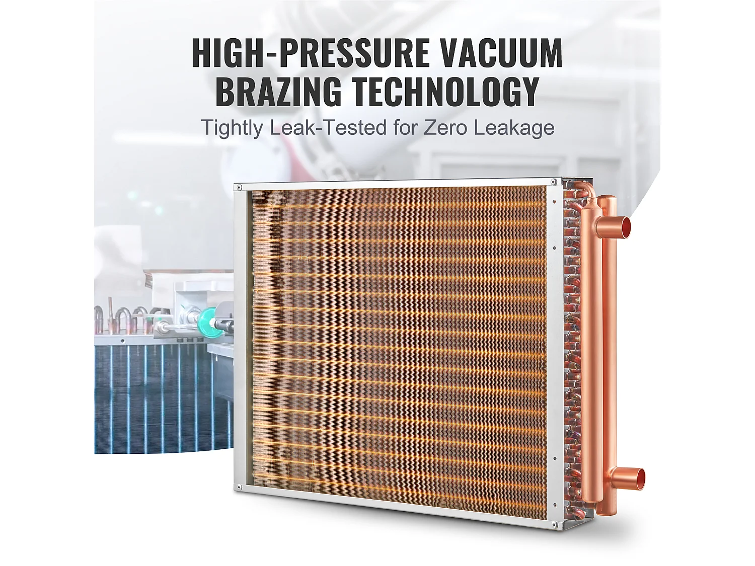 Intercambiador de Calor Agua-Aire SucceBuy 46cm x 51cm, 3 Filas, Puertos 7.6/20.3cm, 242 Aletas