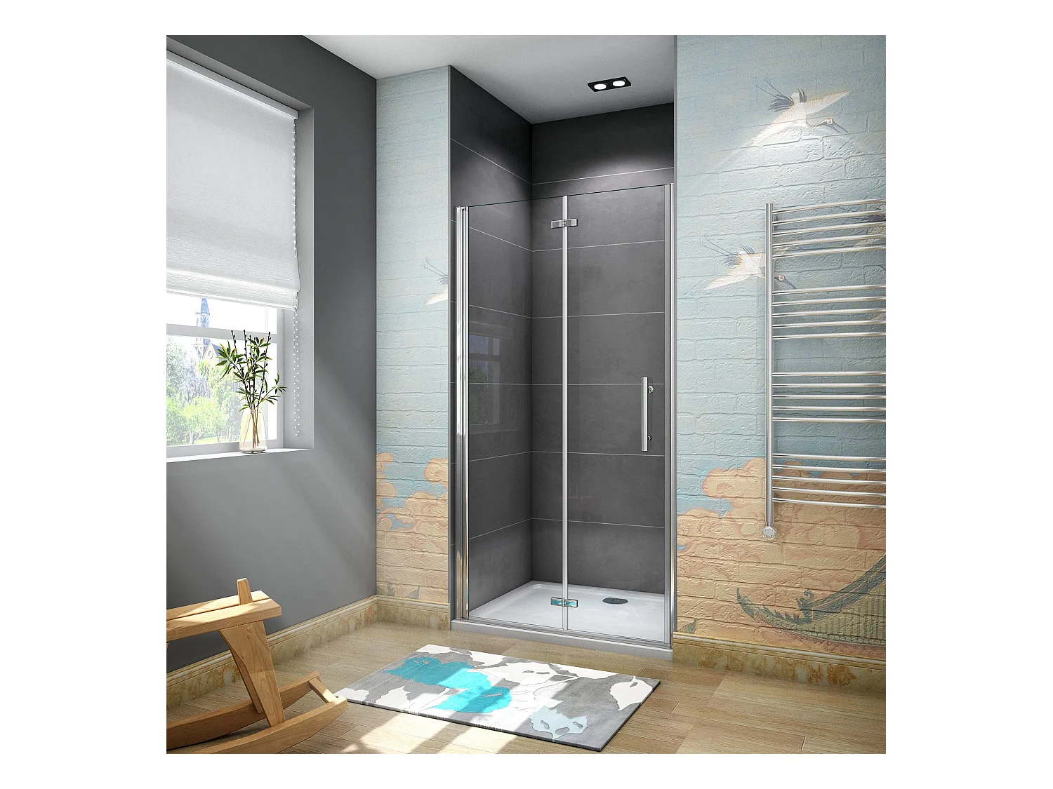 100x185 cm Porta Doccia Per Nicchia Pieghevole-Battente a Libro In Vetro Da 6mm Temperato Trasparente Anticalcare