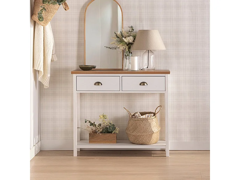 Meuble d'entrée en laqué blanco-natural 100x85 cm-Marais