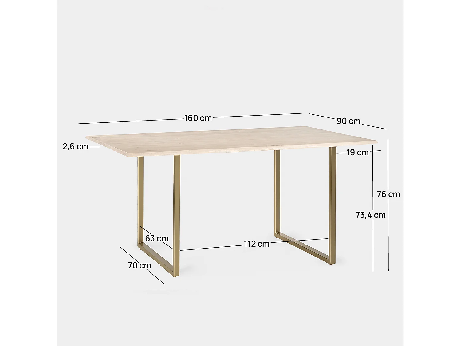 Mesa fija de Madera Natural 76 x 160- Priya