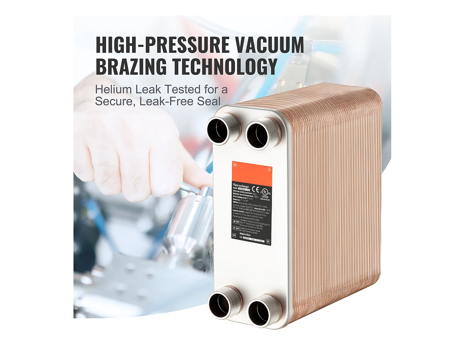 Échangeur de Chaleur SucceBuy à 100 Plaques 41-0.64cm Ports MNPT 12.7cm x 30.5cm Brasé 316L Acier