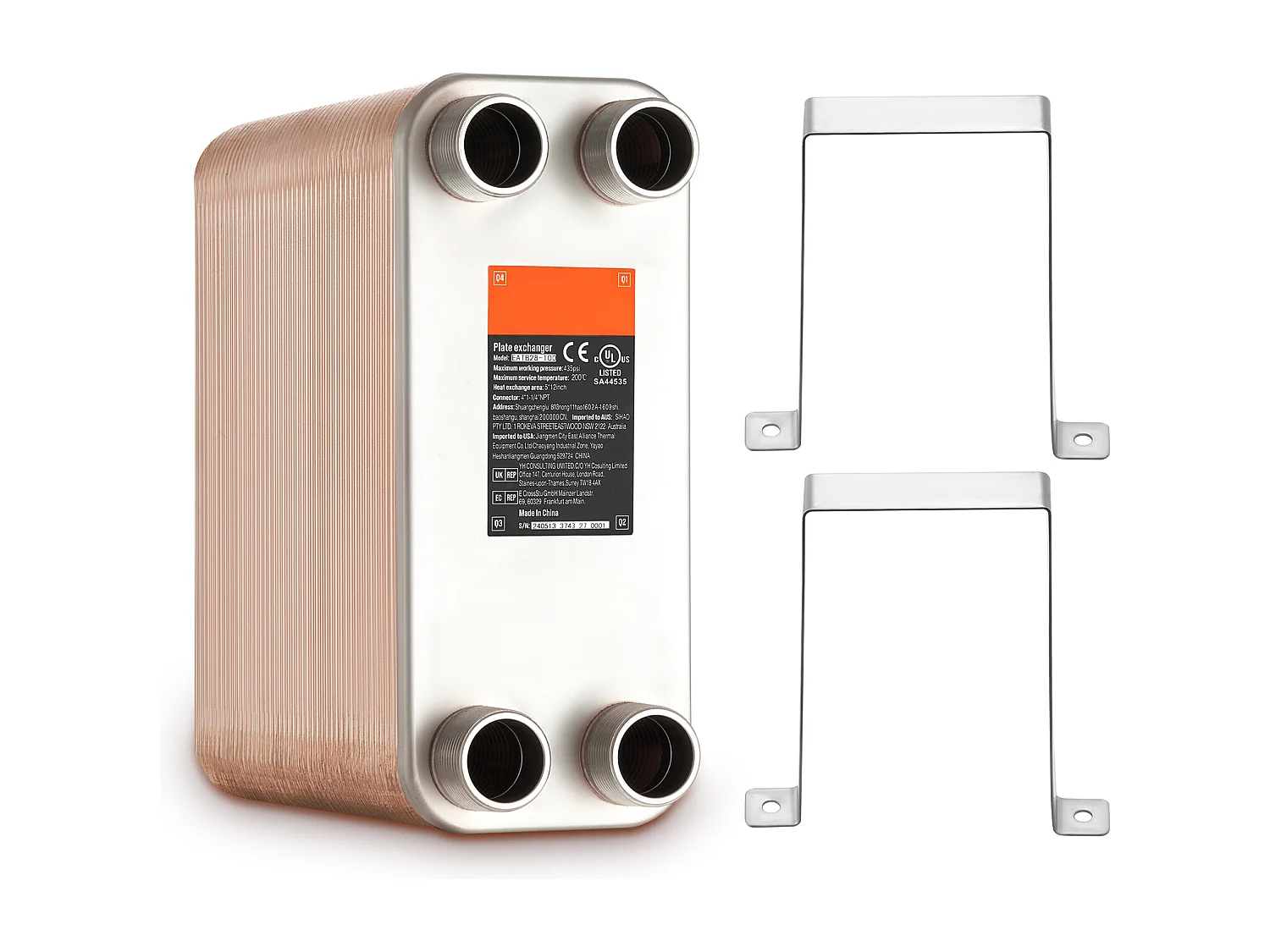 Intercambiador de Calor SucceBuy de 100 Placas 41-0.64cm Puertos MNPT 12.7cm x 30.5cm Soldado 316L Acero