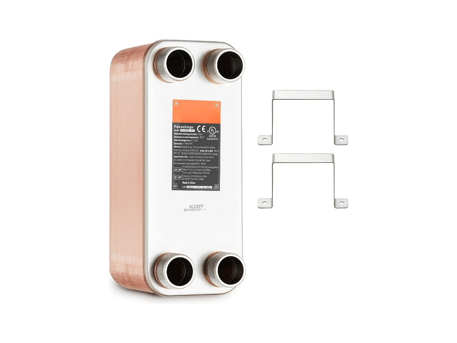 Échangeur de Chaleur SucceBuy à 50 Plaques 41-0.64 cm Ports MNPT 12.7cm x 30.5cm Brasé 316L Acier