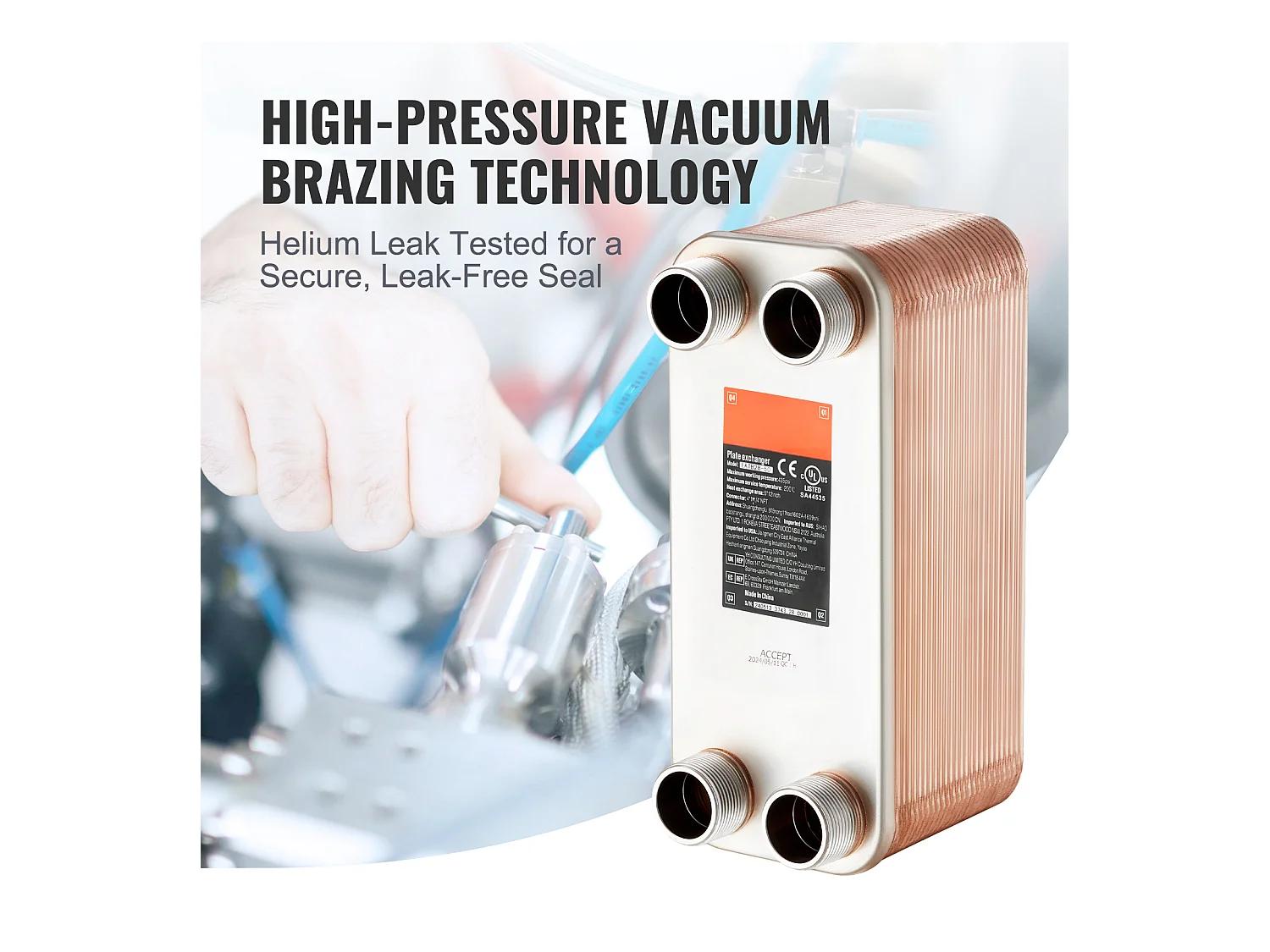 Échangeur de Chaleur SucceBuy à 50 Plaques 41-0.64 cm Ports MNPT 12.7cm x 30.5cm Brasé 316L Acier