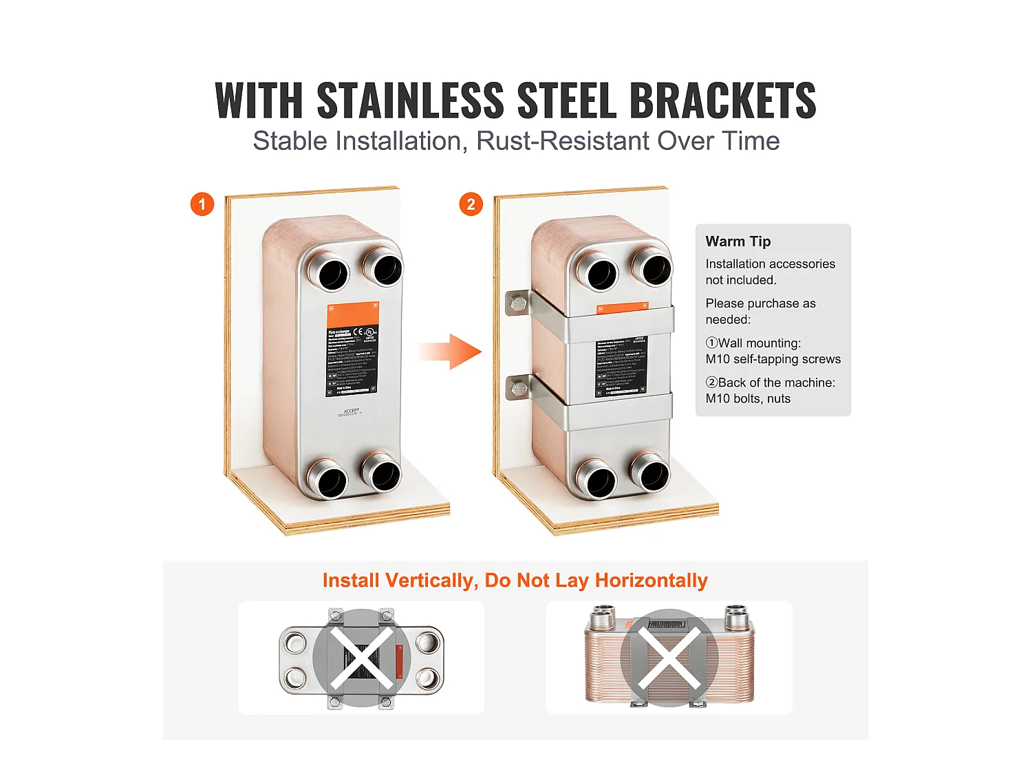 Échangeur de Chaleur SucceBuy à 50 Plaques 41-0.64 cm Ports MNPT 12.7cm x 30.5cm Brasé 316L Acier