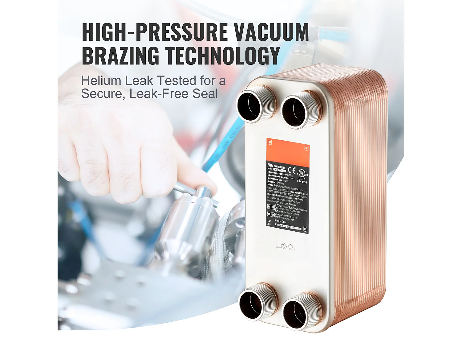 Échangeur de Chaleur SucceBuy à 50 Plaques 41-0.64 cm Ports MNPT 12.7cm x 30.5cm Brasé 316L Acier