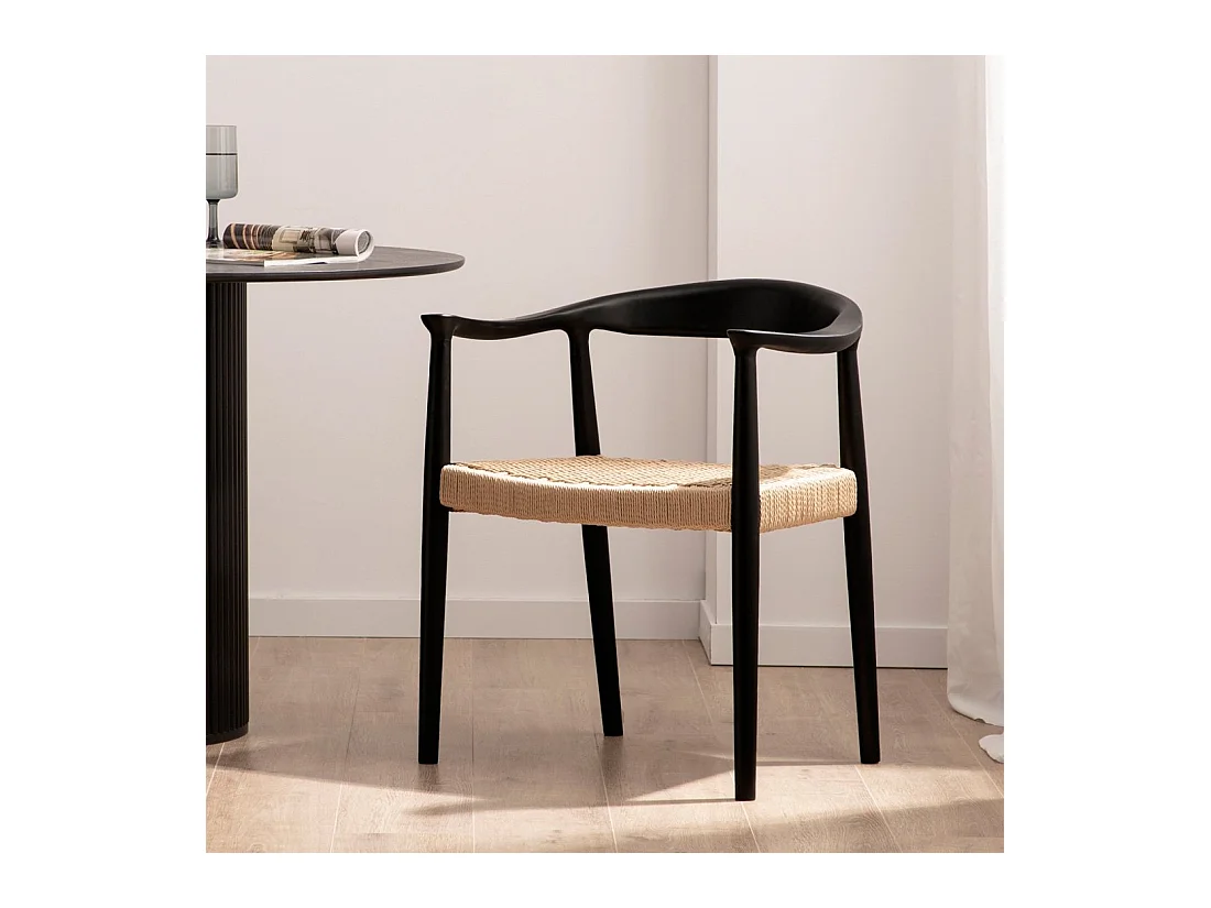 Chaise de salle à manger en bois noir-naturel 65x74 cm-Thesa