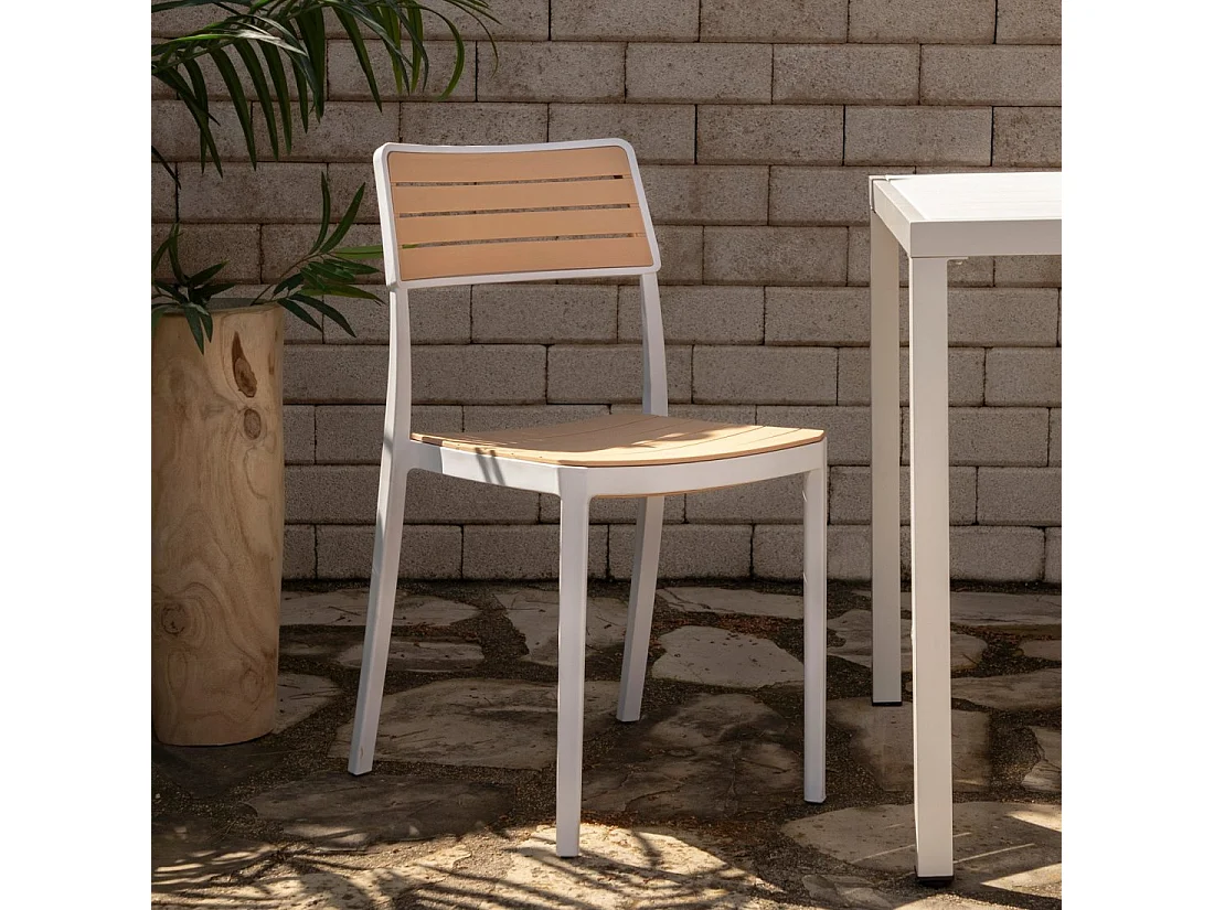 Chaise d'extérieur en plastique blanco-natural 41x81 cm-Hilda