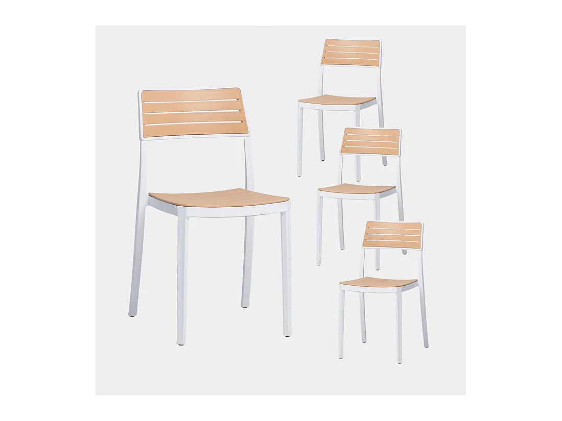 Chaise d'extérieur en plastique blanco-natural 41x81 cm-Hilda