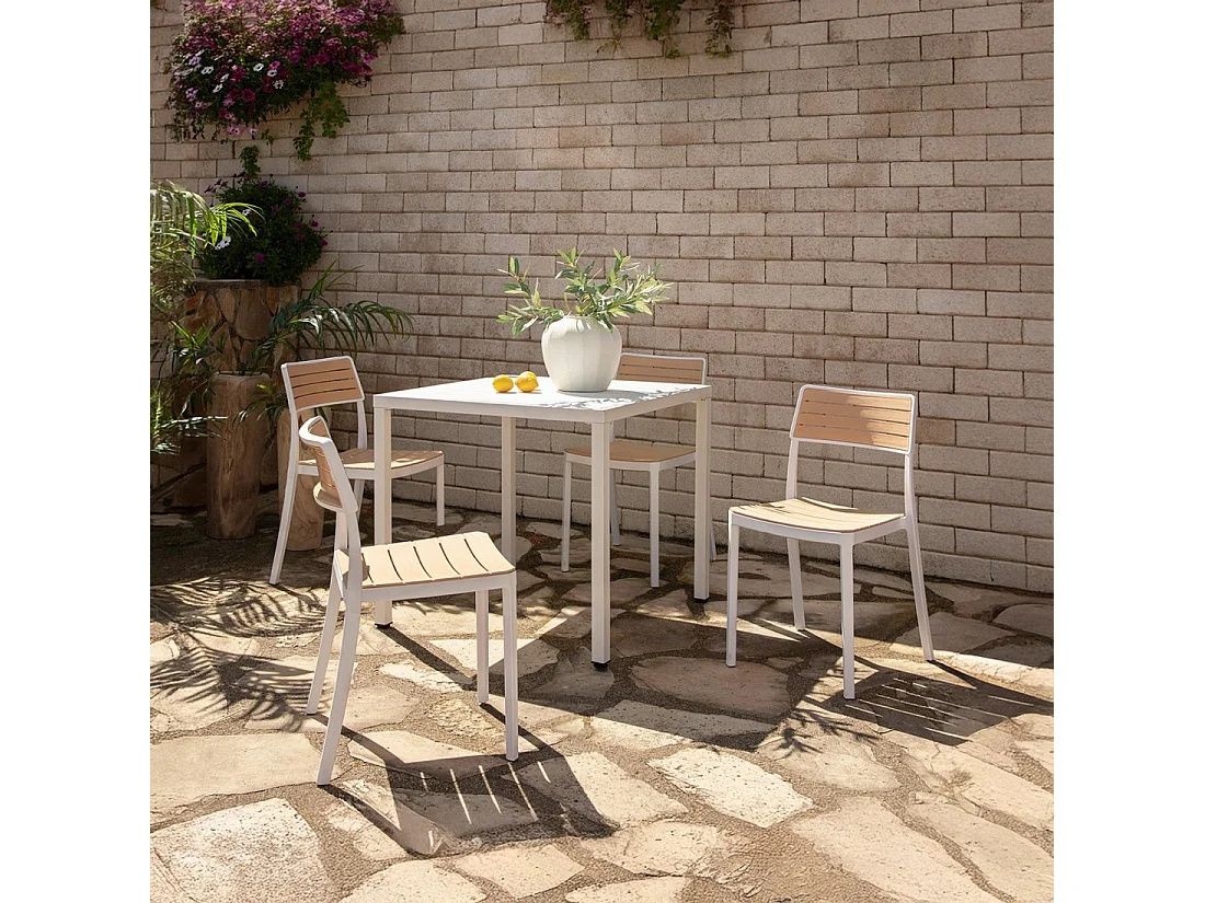 Chaise d'extérieur en plastique blanco-natural 41x81 cm-Hilda