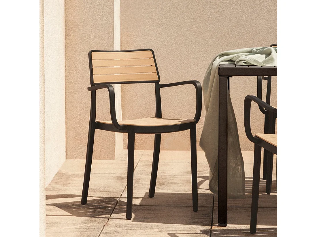 Chaise d'extérieur en plastique noir-naturel 54x80 cm-Hilda