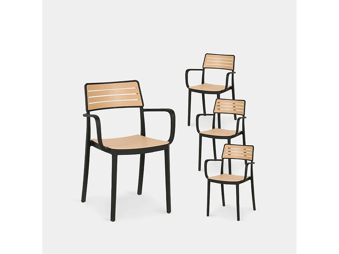 Chaise de jardin en plastique noir-naturel 54x80 cm-Hilda