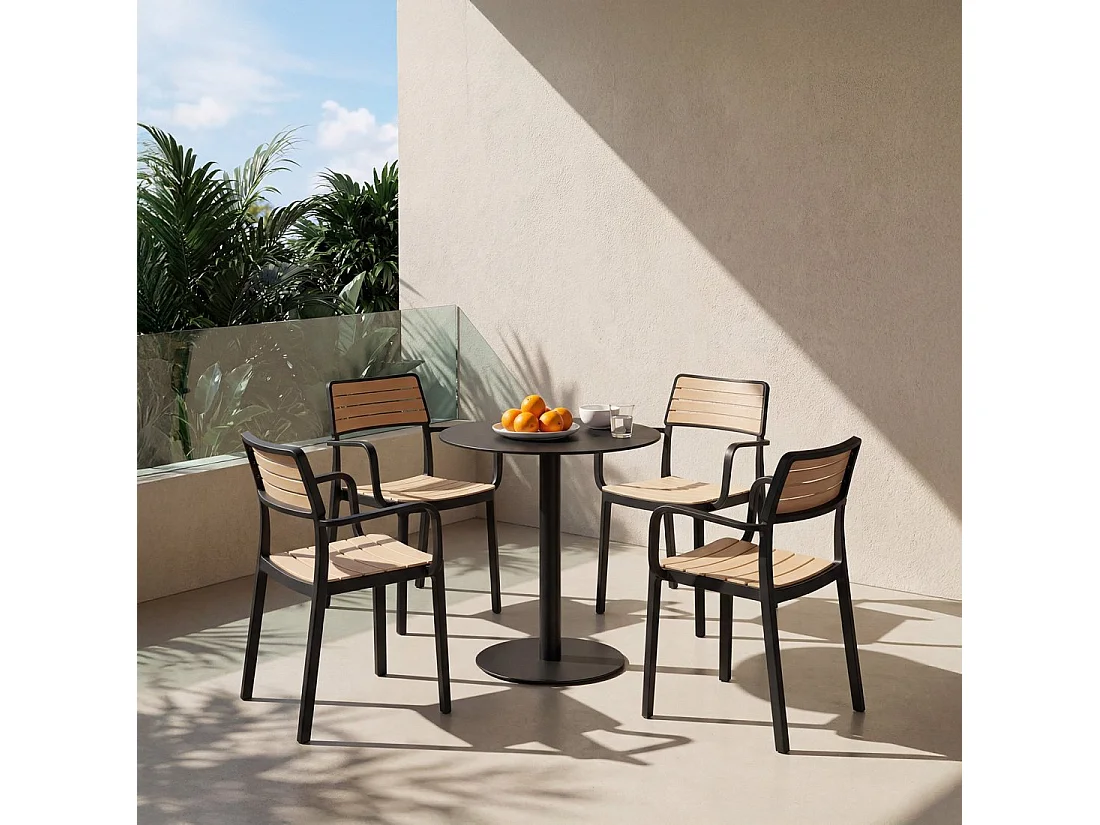 Chaise de jardin en plastique noir-naturel 54x80 cm-Hilda