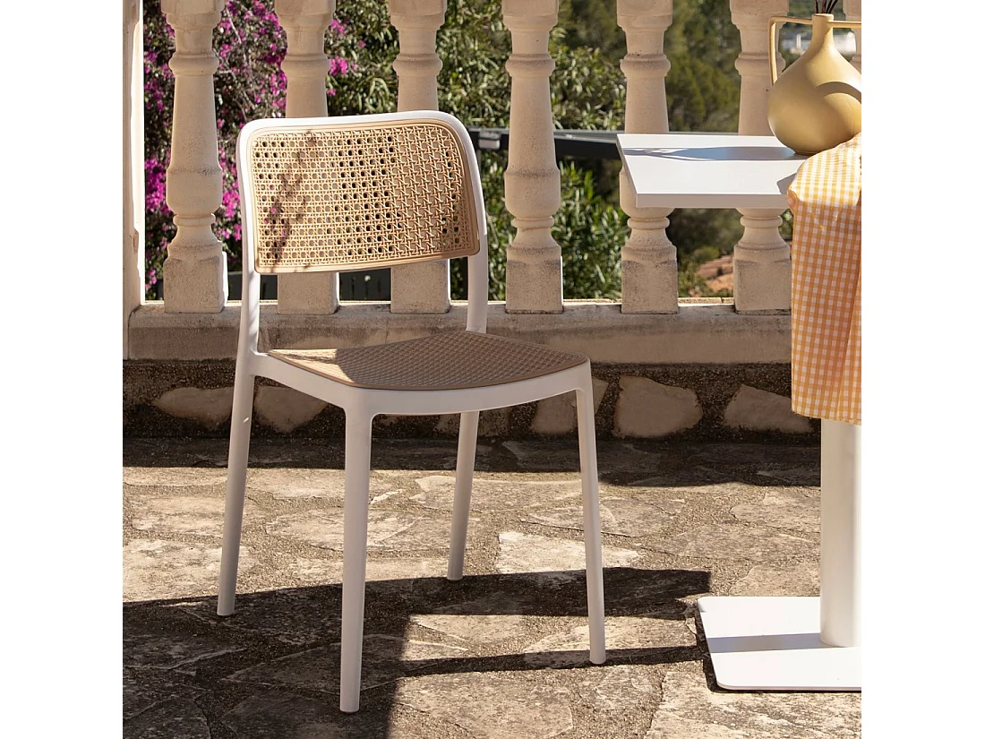 Chaise d'extérieur en plastique blanco-natural 44x81 cm-Kaira