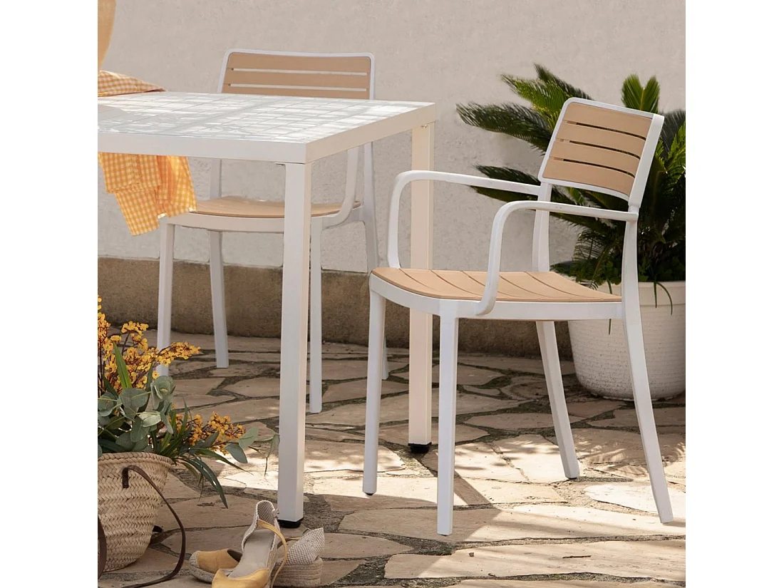 Chaise d'extérieur en plastique blanco-natural 54x80 cm-Hilda