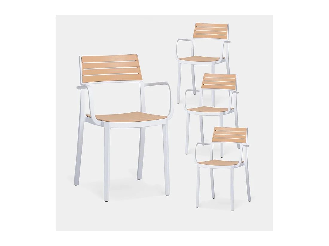 Chaise d'extérieur en plastique blanco-natural 54x80 cm-Hilda