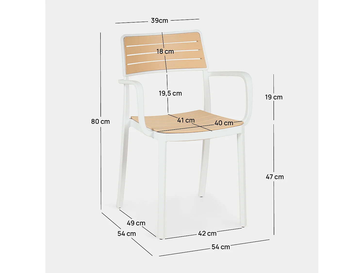 Chaise de jardin en plastique blanc naturel 54x80 cm-Hilda