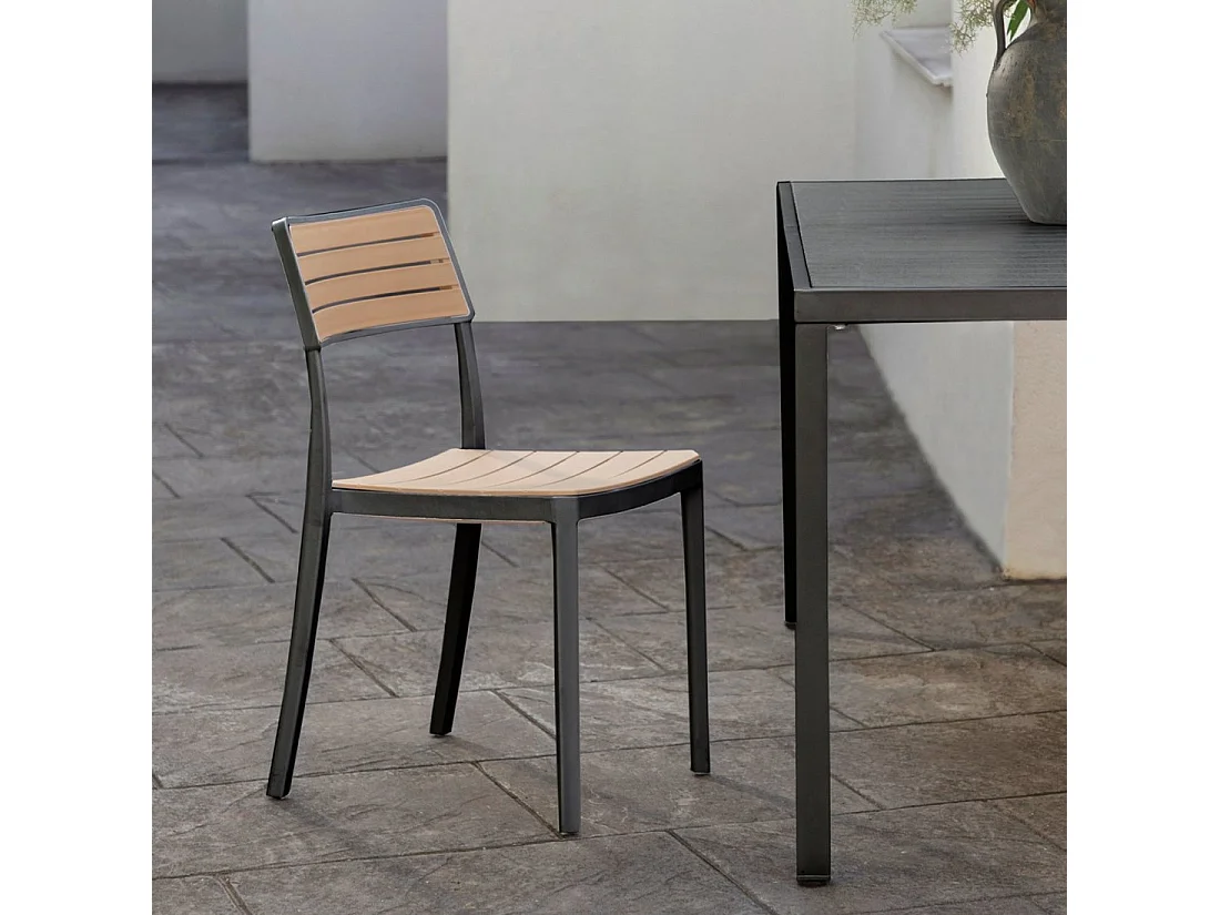 Chaise d'extérieur en plastique noir-naturel 41x81 cm-Hilda