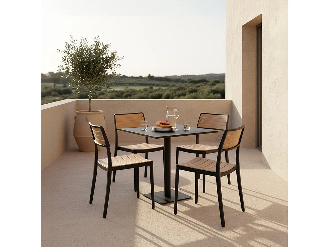 Chaise d'extérieur en plastique noir-naturel 41x81 cm-Hilda