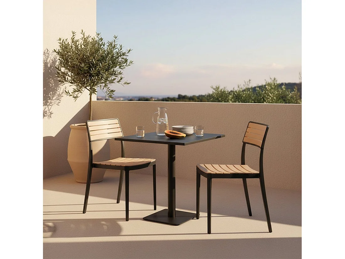 Chaise d'extérieur en plastique noir-naturel 41x81 cm-Hilda