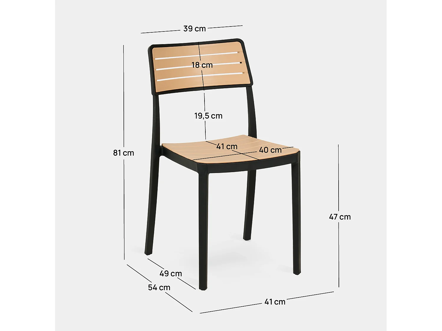 Chaise de jardin en plastique noir-naturel 41x81 cm-Hilda