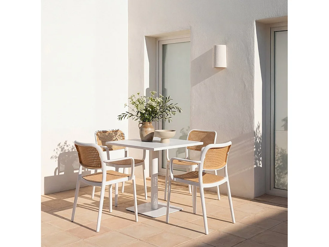 Chaise d'extérieur en plastique blanc naturel 57x81 cm-Kaira