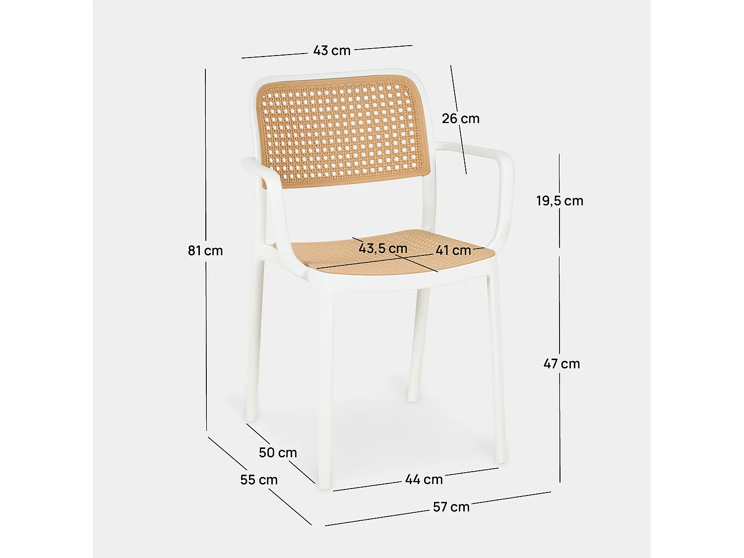 Chaise de jardin en plastique blanc naturel 57x81 cm-Kaira