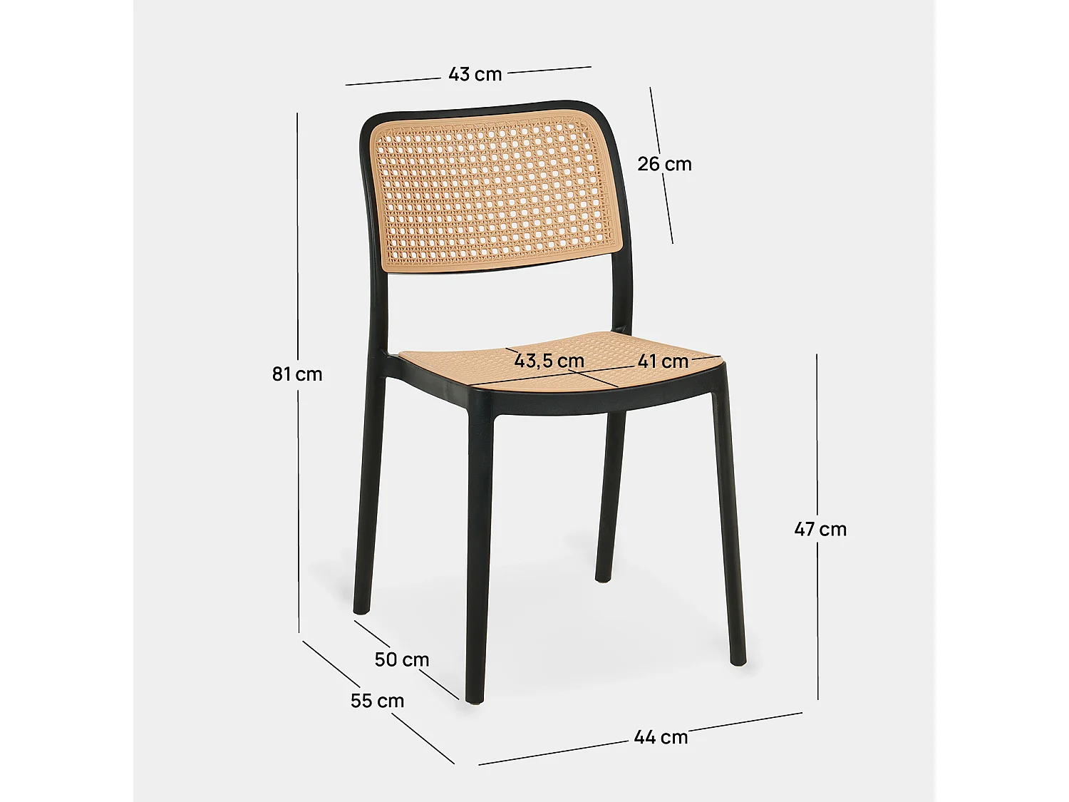 Chaise de jardin en plastique noir-naturel 44x81 cm-Kaira