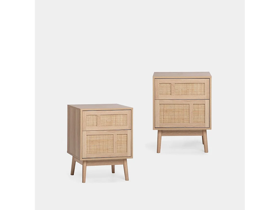 Mesita de noche 2 cajones de Ratán natural Natural 64 x 48- Ikigai