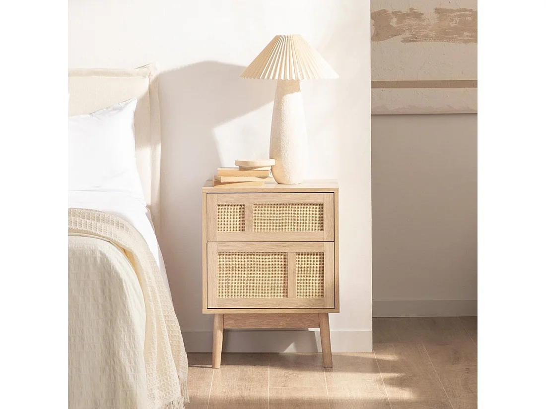 Mesita de noche 2 cajones de Ratán natural Natural 64 x 48- Ikigai
