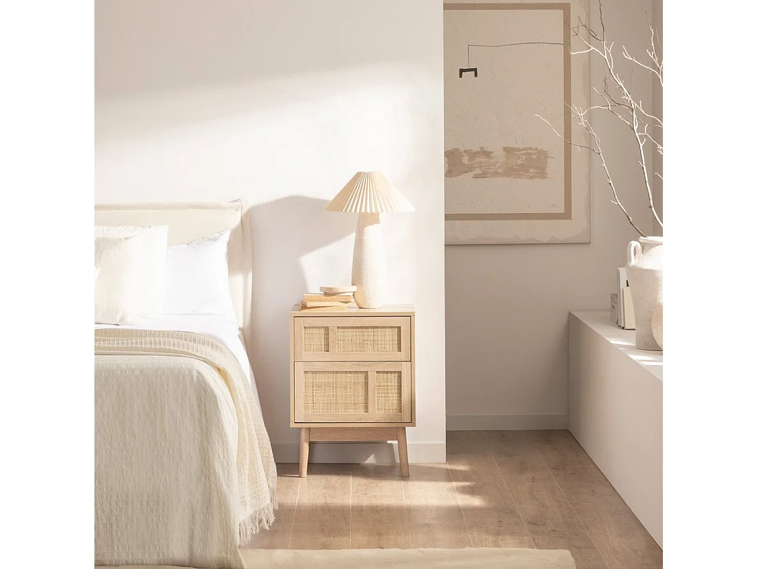 Mesita de noche 2 cajones de Ratán natural Natural 64 x 48- Ikigai