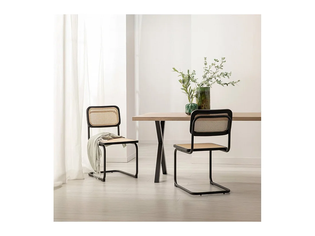 Chaise de salle à manger en bois noir-naturel 45x84 cm-Keila